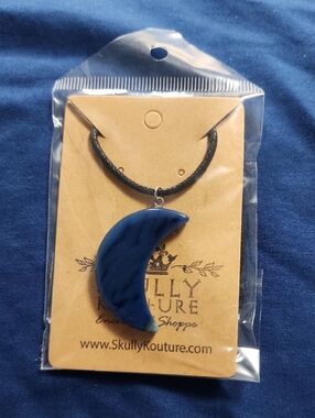 Skully Kouture Deep Blue Crescent Moon Necklace